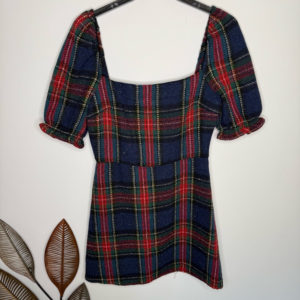M2 NWT Vestigue HOLIDAY PLAID DRESS, NAVY/RED - Picture 5 of 10